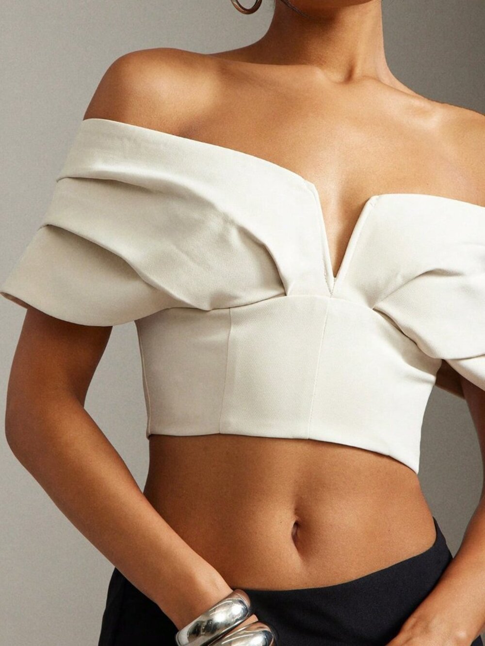 Apricot Casual Women's Off-Shoulder Pleated Bustier Crop Top - Picture 6 of 7